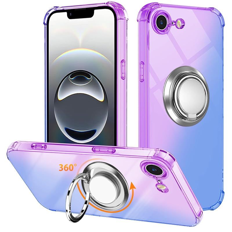 【新品】 対応 iPhone 17e ケースiPhone 16e 用 ケース リング TPU 薄型 軽量シリコン グラデーション色 耐衝撃 指紋防止 車載ホルダー対応 防塵 一体型 人気 携帯カバー スマホケース 16e/17e 用カバー 6.1インチ(パープ