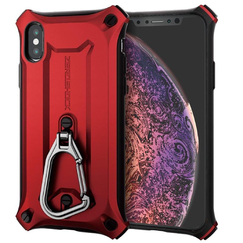 【新品】 エレコム iPhone XS ケース iPhone X 対応 衝撃吸収 ZEROSHOCK カラビナ付き MIL規格準拠 レッド PM-A18BZEROKRD