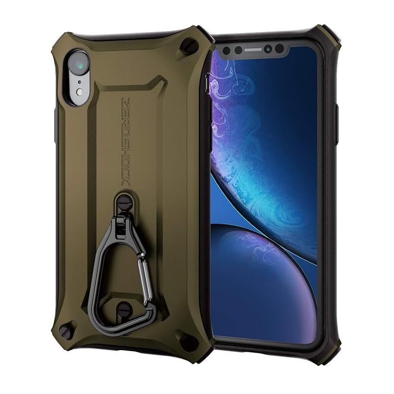 【新品】 エレコム iPhone XR ケース 衝撃吸収 ZEROSHOCK カラビナ付き MIL規格準拠 カーキ PM-A18CZEROKKH