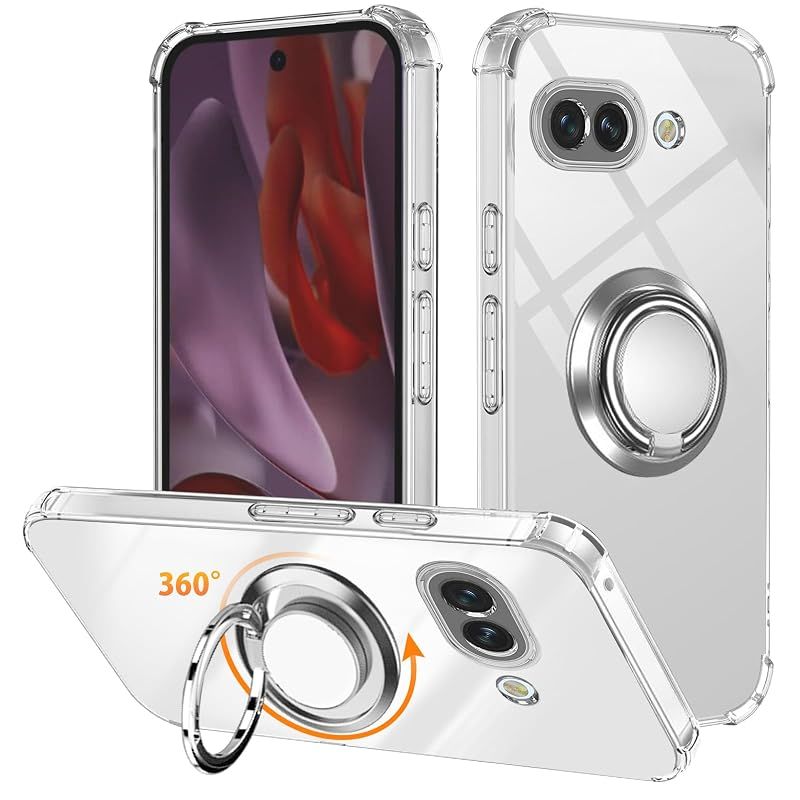 【新品】 対応 Google Pixel 9a 用 ケース リング TPU 薄型 グーグルピクセル9a ケース 軽量シリコン耐衝撃 指紋防止 車載ホルダー対応 防塵 一体型 人気 携帯カバー(クリア)