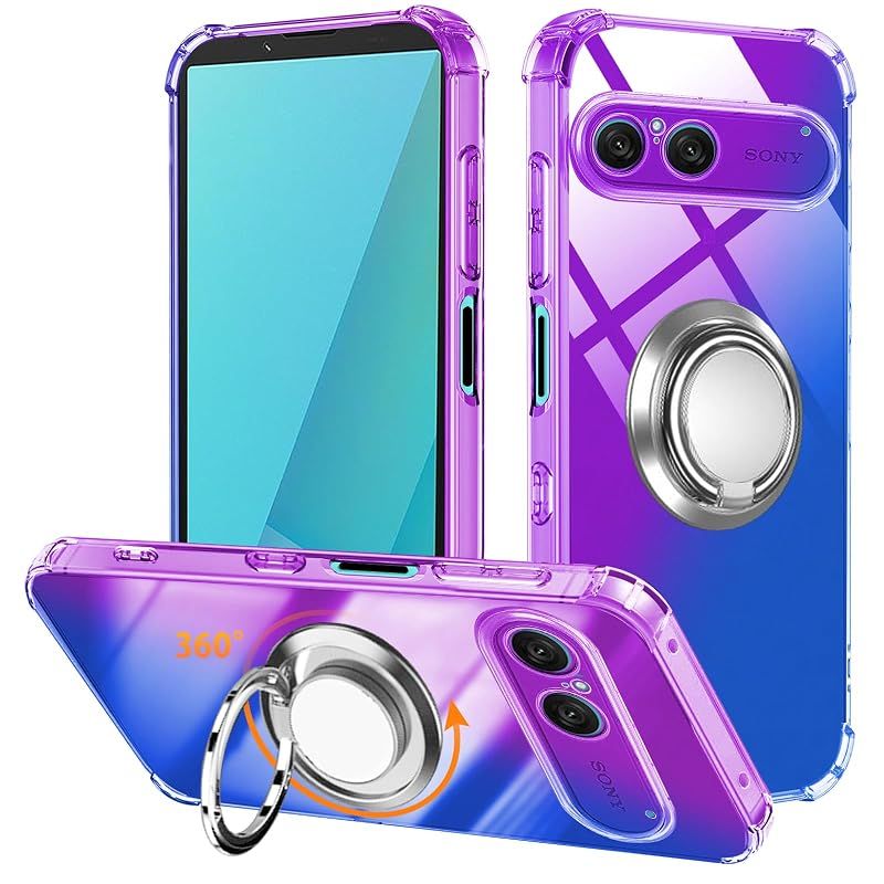 【新品】 対応 Xperia 10 VII 用 ケース リング SO-52F TPU 薄型 軽量シリコン グラデーション色 ケース 耐衝撃 エクスペリア 10 vii カバー 指紋防止 車載ホルダー対応 防塵 一体型 人気 携帯カバー(パープルブルー)