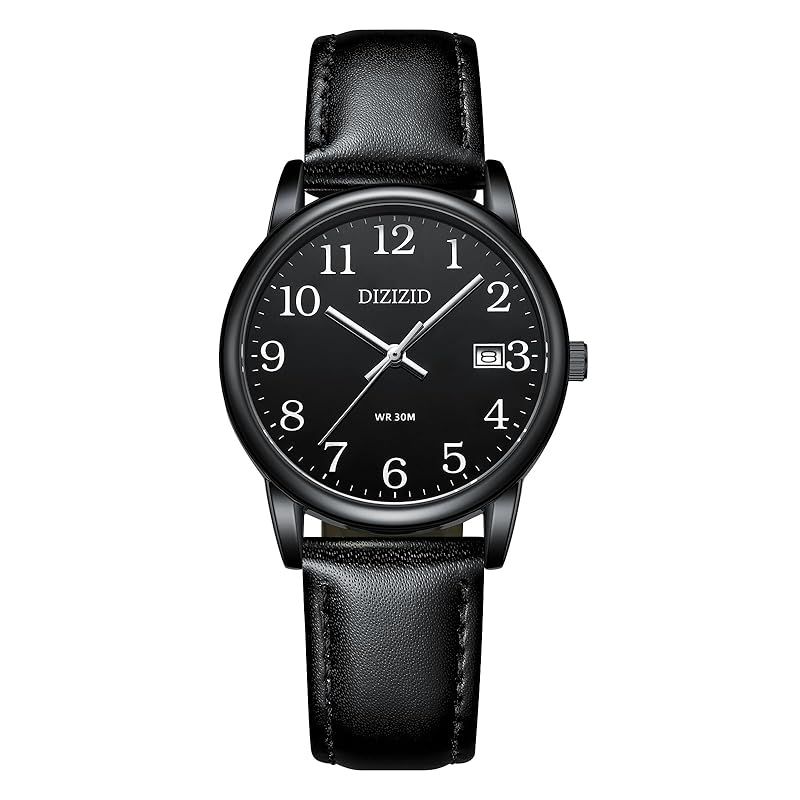 【新品】 DIZIZID 腕時計 メンズ アナログ 防水 革ベルト watch for men シンプル 人気 おしゃれ ビジネス クラシック 日付 薄型 文字盤 見やすい ユニセックス (ブラック_A)