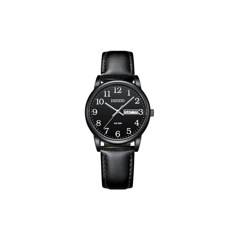 【新品】 DIZIZID 腕時計 メンズ アナログ 防水 革ベルト watch for men シンプル 人気 おしゃれ ビジネス クラシック 日付 曜日 薄型 文字盤 見やすい ユニセックス (ブラック_B)