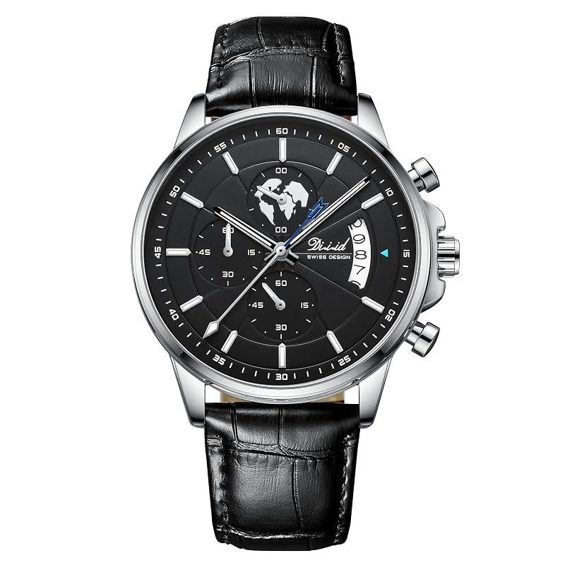 【新品】 DIZIZID 腕時計 メンズ アナログ腕時計 Watch for Men クオーツ クロノグラフ 3 気圧防水 本革ベルト 日付表示 蓄光 多機能 幼?砂高低差文字盤 ビジネス シンプル おしゃれ ウォッチ 男性用 ギフト プレゼント 就活 (シル