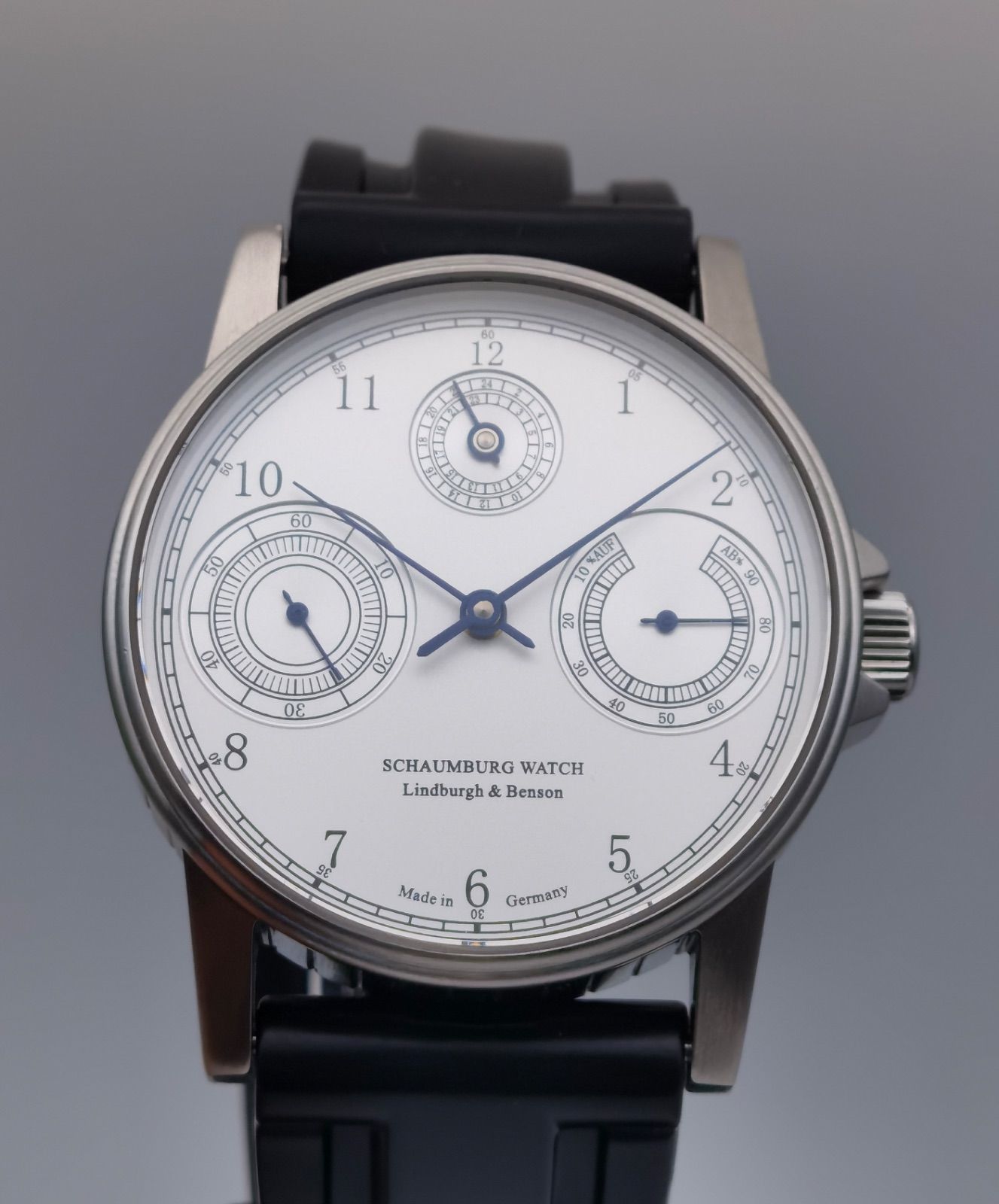 中古 保証書付き シャウボーグウォッチ SCHAUBURG WATCH AUF/AB-TECHNICAL1 パワーリザーブ GMT SS シルバー 手巻き メンズ 腕時計