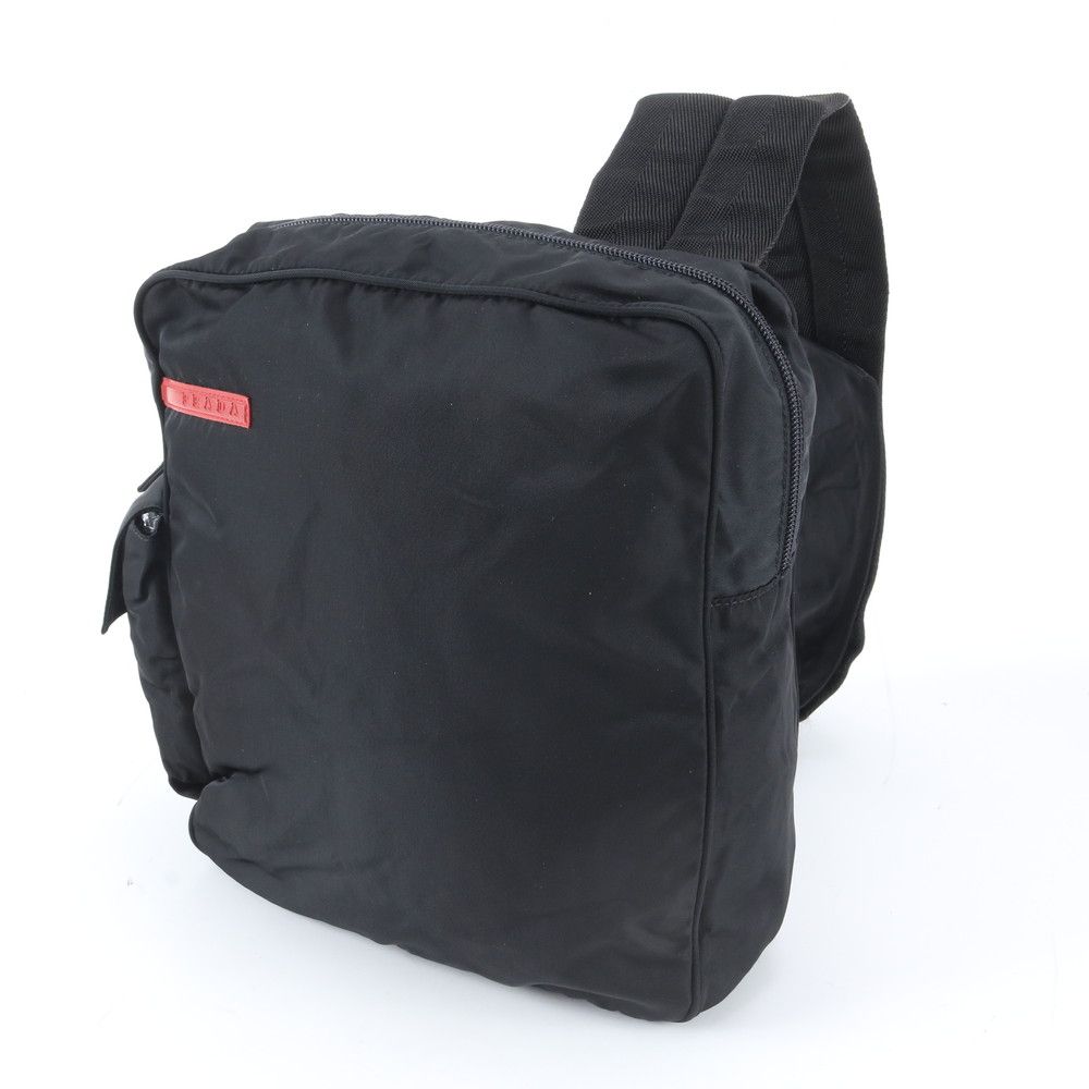 美品 プラダ テスート ナイロン レザー 2WAY ボディバッグ 斜め掛け ウエストポーチ ショルダー ブラック 黒 メンズ WBM EE39-4【中古】