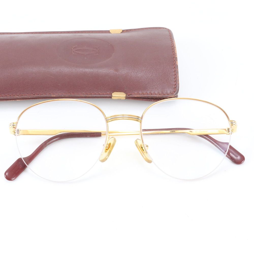 美品 カルティエ トリニティ 49□18 眼鏡 ハーフリム ゴールド アイウェア メガネ メンズ レディース WIM ED36-2【中古】