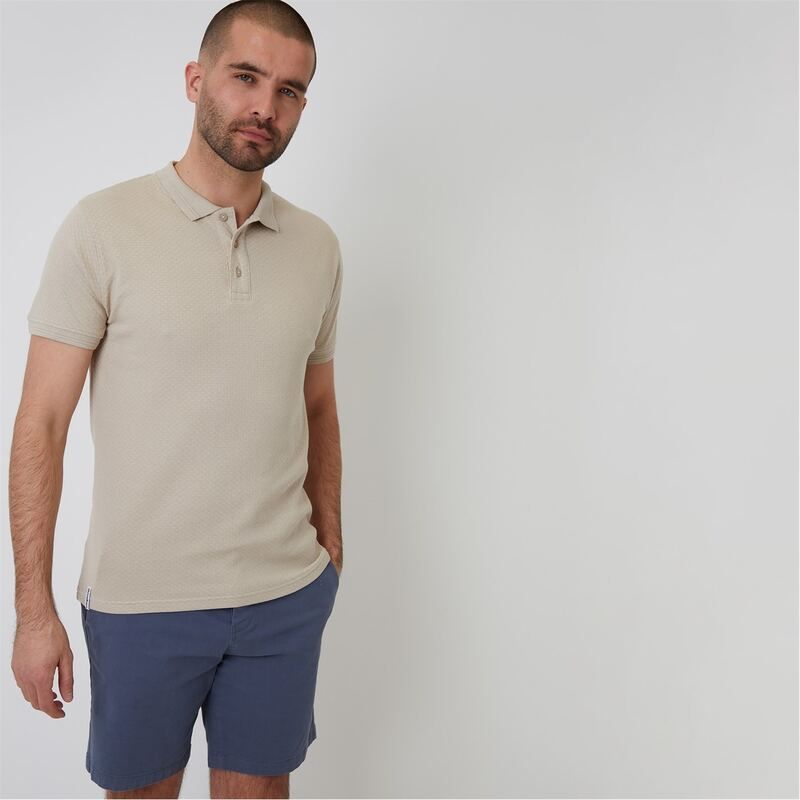 スリードベア メンズ トップス ポロシャツ コットン Threadbare Textured Cotton Short Sleeve Polo Shirt Stone ストーン