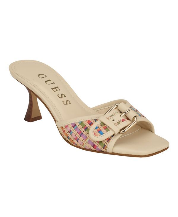 ゲス レディース シューズ サンダル ヒール GUESS Womens Dista Mid Heel Open Toe Buckle Sandals IvoryRainbow Multi Raffia