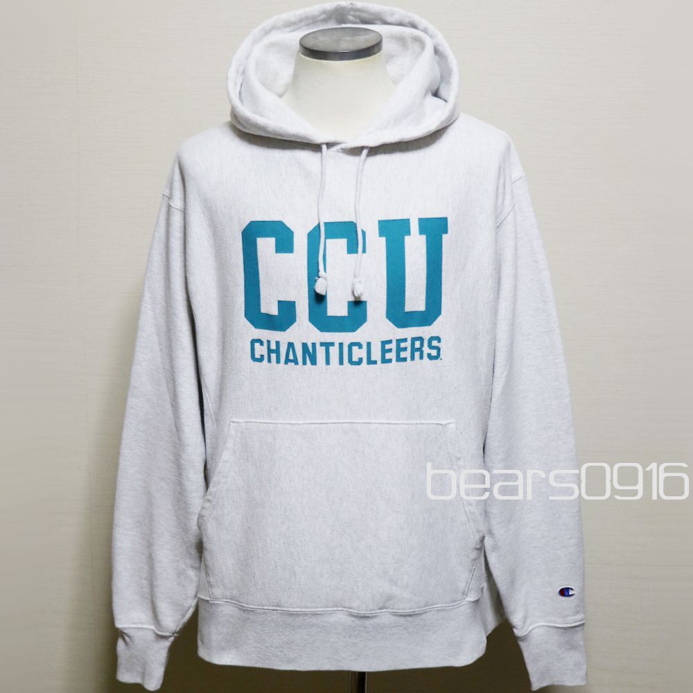 【チャンピオン】リバースウィーブ スウェットパーカー メンズ L 日本2XL 杢グレー CCU コースタルカロライナ大学 2段ラバープリント 長袖 USED品 アメリカ古着