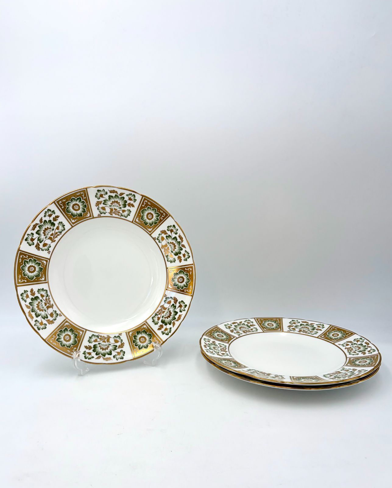 ROYAL CROWN DERBY　ロイヤルクラウンダービー　グリーンダービーパネル　ディナープレート　27cm　3枚セット