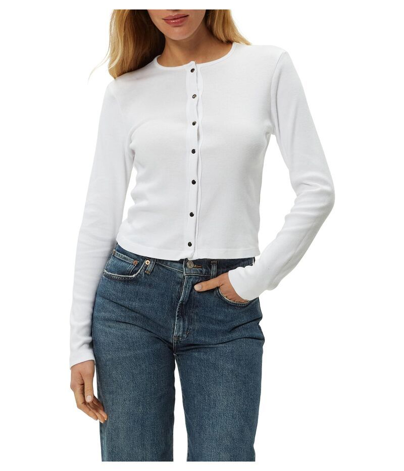 マイケルスターズ レディース アウター ニット・セーター クルーネック Michael Stars Trixie Crew Neck Snap Cardi White ホワイト