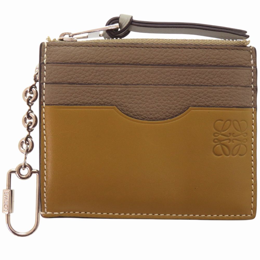 美品 ロエベ アナグラム スクエア キーフック付き C821B35X01 カーフ カーキ コインケース 財布 1227 LOEWE