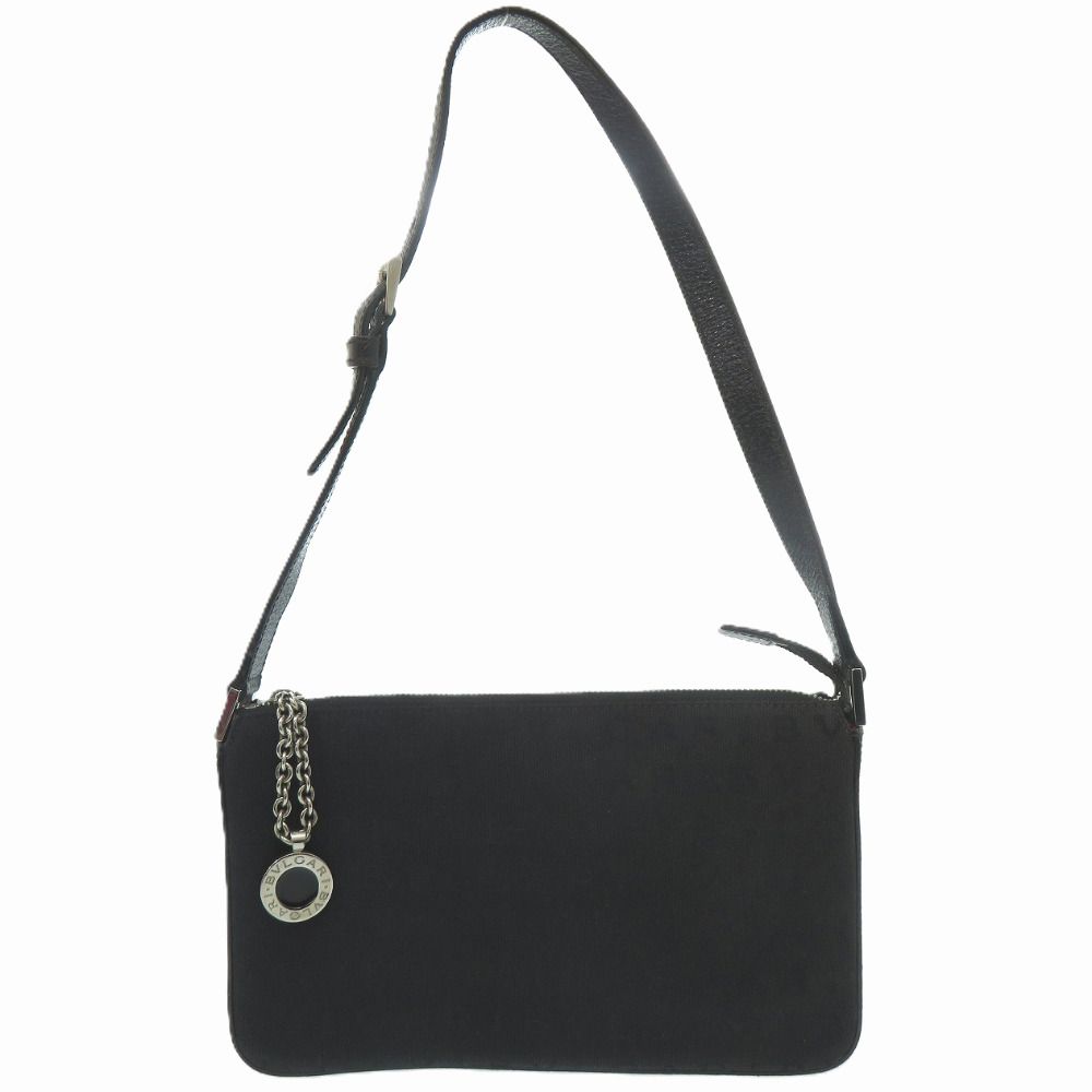 美品 ブルガリ ロゴマニア キャンバス レザー ブラック ショルダーバッグ ワンショルダーバッグ 黒 0358 BVLGARI