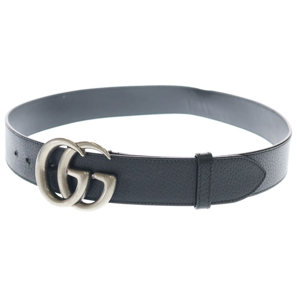 GUCCI (グッチ) GGマーモント レザーベルト ブラック シルバー金具 406831