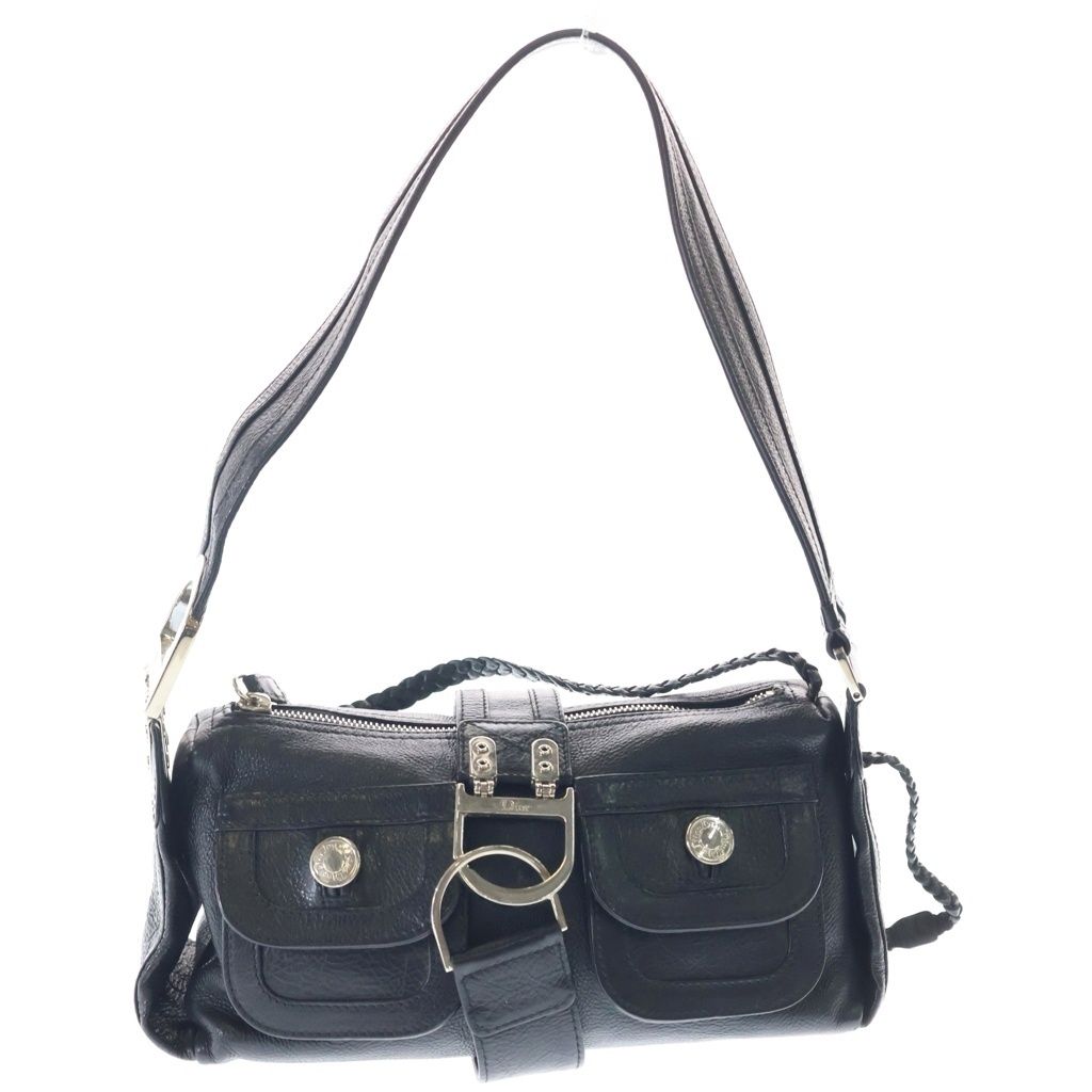 DIOR (ディオール) フライトバッグ ワンショルダーバッグ ハンドバッグ ブラック レザー シルバー金具