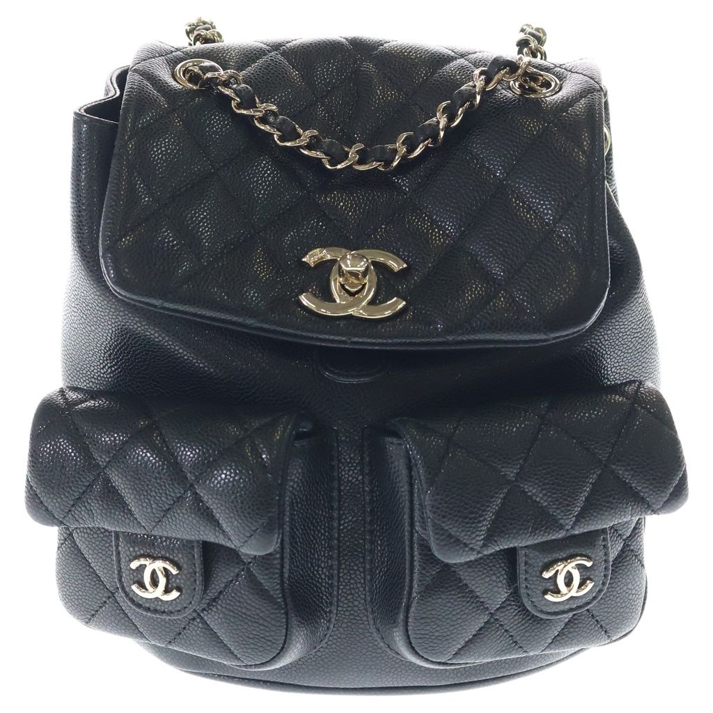 CHANEL (シャネル) マトラッセ バックパック リュックサック ブラック スモール キャビアスキン AS3787 ゴールド金具