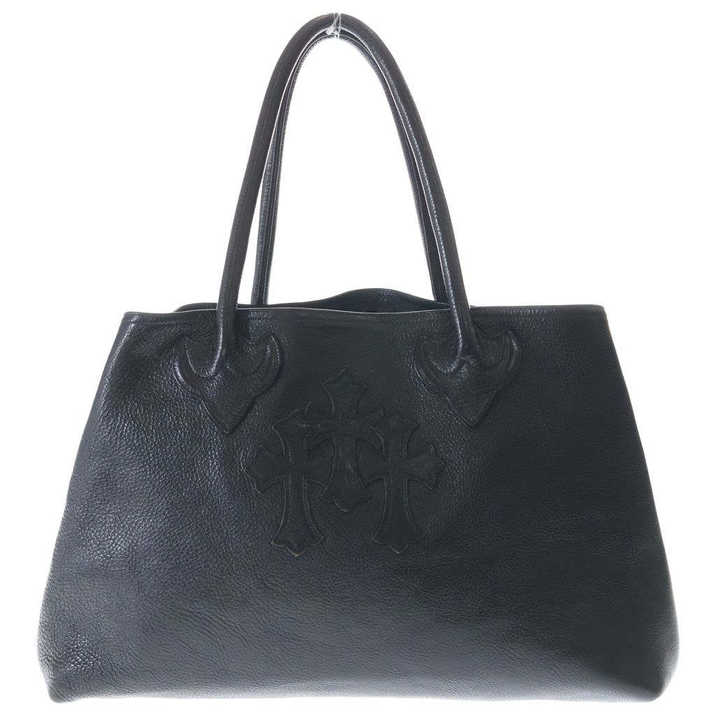 CHROME HEARTS (クロムハーツ) TOTE W SNP 3CEME セメタリークロスパッチ レザートートバッグ ブラック