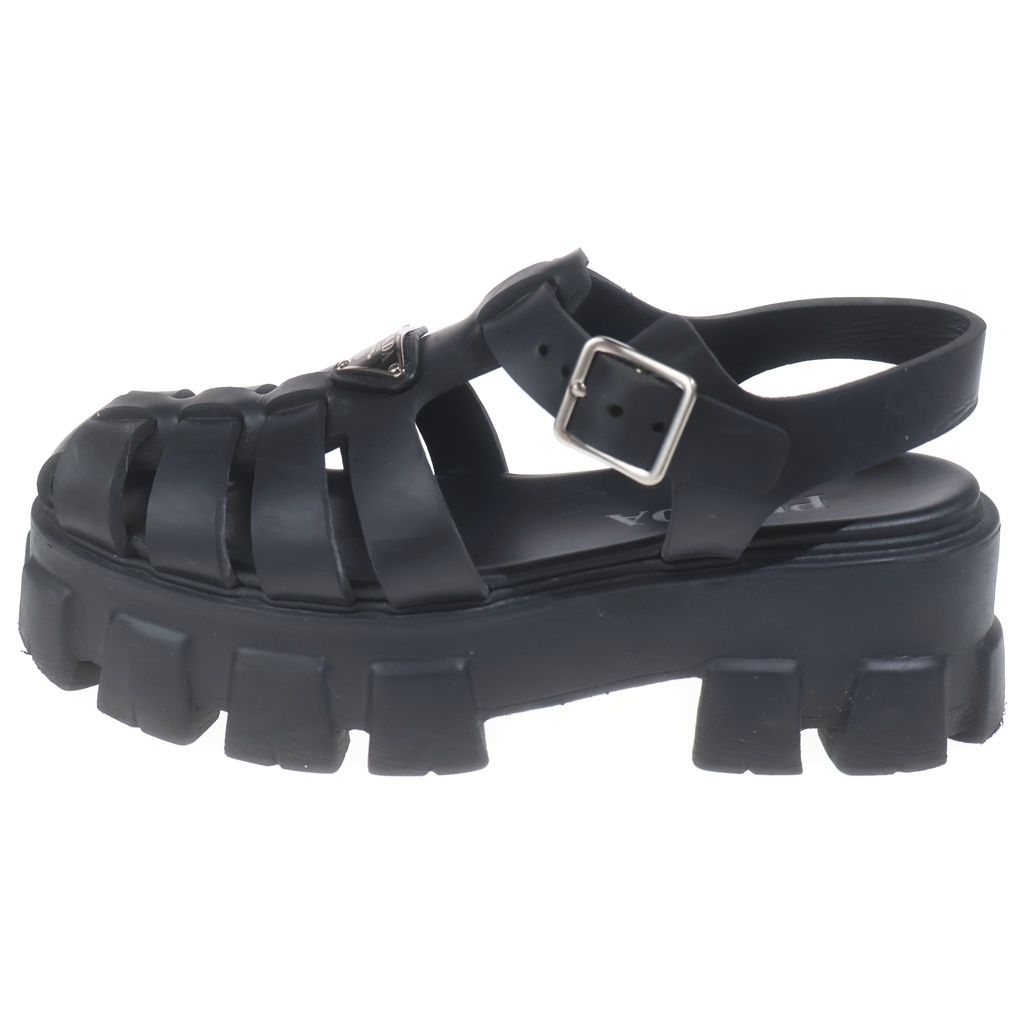 PRADA (プラダ) モノリス トライアングルロゴプレート ラバー グラディエーター サンダル シューズ ブラック レディース 2X3083