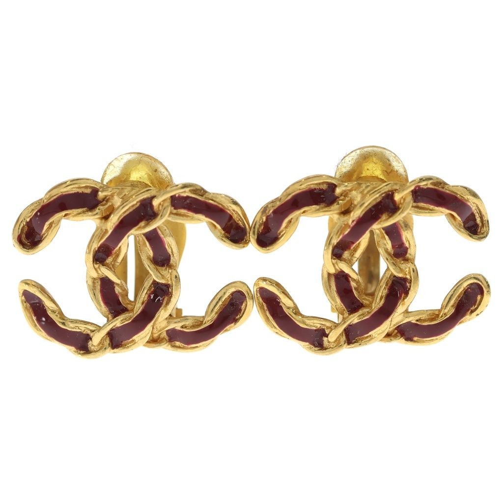 CHANEL (シャネル) ココマーク GP ヴィンテージ イヤリング 02P ゴールド/レッド