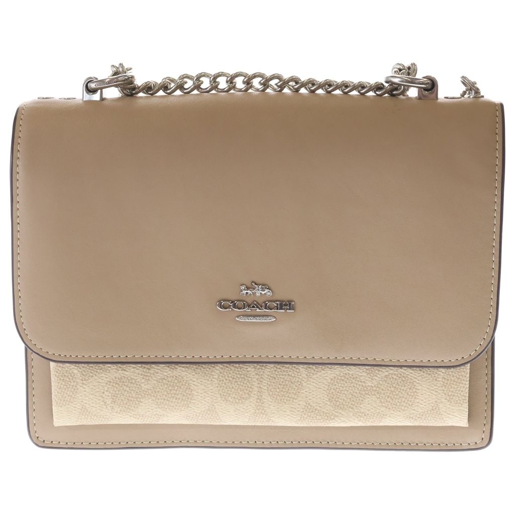 COACH (コーチ) シグネチャー チェーンショルダーバッグ ベージュ PVC レザー CV978 シルバー金具