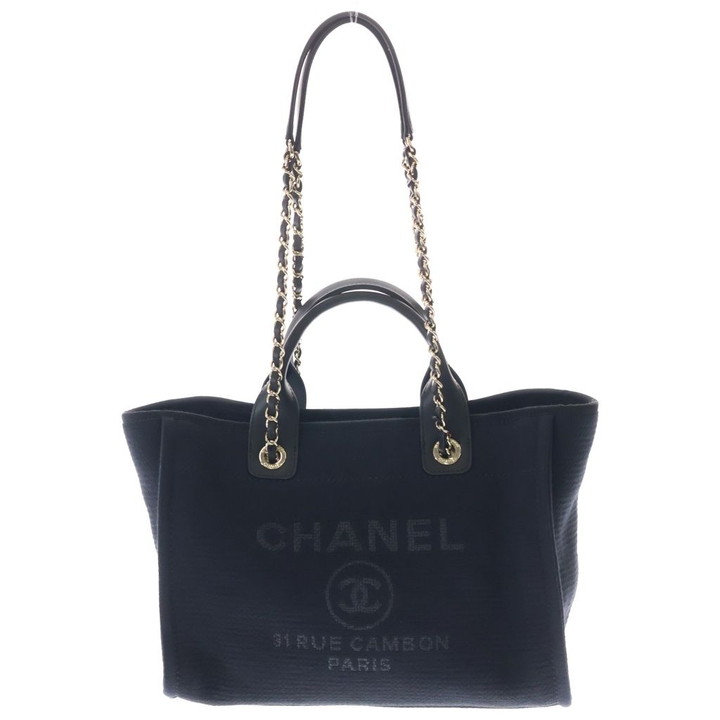 CHANEL (샤넬) 도빌 MM 핸드백 숄더백 볼링백 투웨이 캔버스 레더 블랙 AS3257