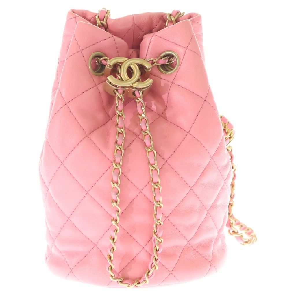 CHANEL (シャネル) ココマーク ココボール ラムスキン レザー 巾着 チェーンショルダーバッグ ピンク ゴールド金具 プレート AS1894