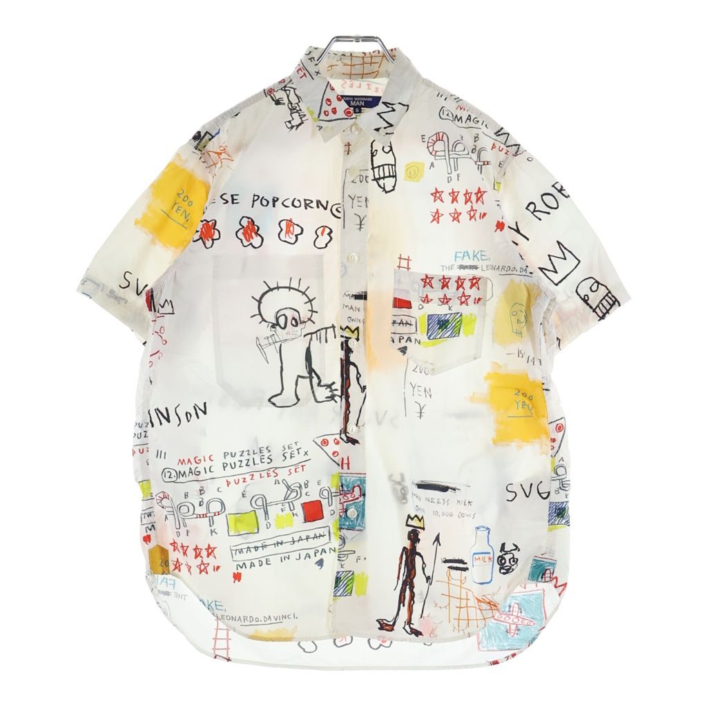 JUNYA WATANABE COMME des GARCONS (ジュンヤワタナベ コムデギャルソン) 23SS AD2022 ×JEAN-MICHEL BASQUIAT ジャンミシェルバスキア イラスト総柄 半袖コットンシャツ ホワイト WK-B025