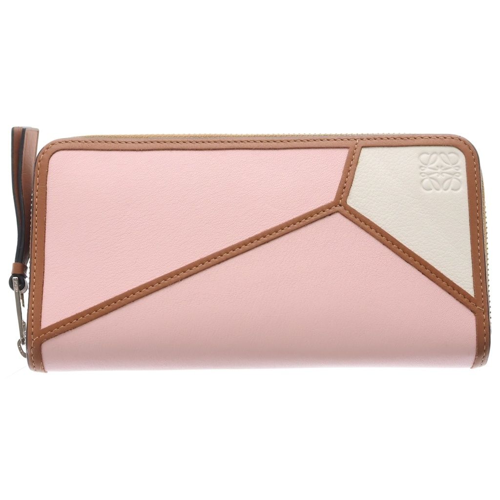 LOEWE (ロエベ) パズル ジップアラウンドウォレット ロングウォレット ピンク×ブラウン カーフレザー マルチカラー 122N30XF13 シルバー金具