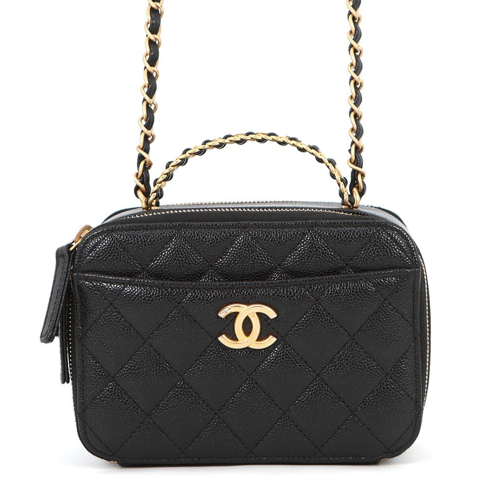 シャネル チェーンショルダーバッグ ココマーク マトラッセ バニティ トップハンドル キャビアスキン AS3222 CHANEL 黒