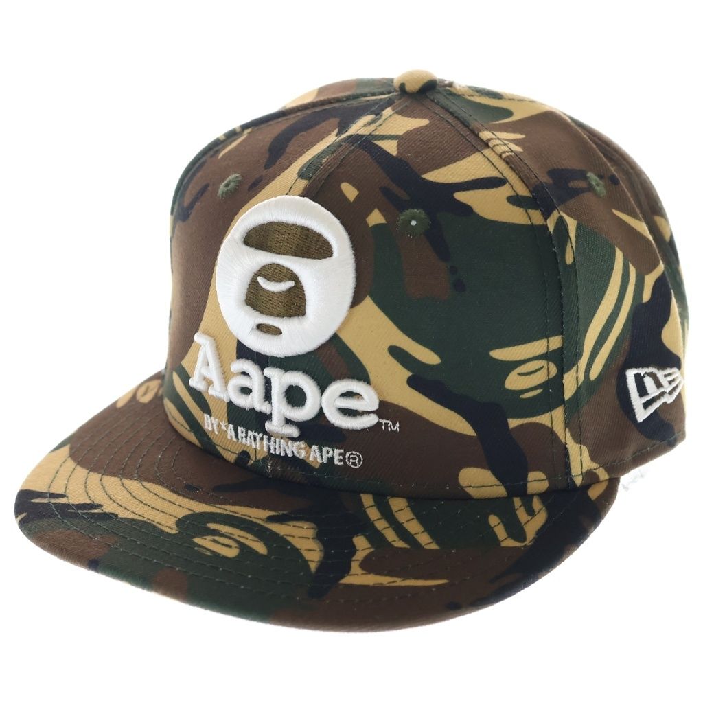 A BATHING APE (アベイシングエイプ) ×New Era ニューエラ ロゴ刺繍 カモ柄 ベースボールキャップ 帽子 カーキ AAPCPM4001XBB