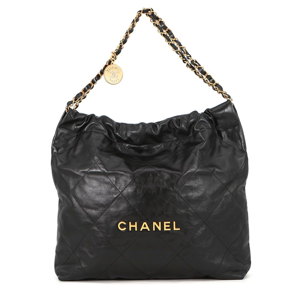 シャネル ハンドバッグ シャネル22 ミディアム シャイニーカーフスキン AS3261 CHANEL バッグ ショルダーバッグ 黒
