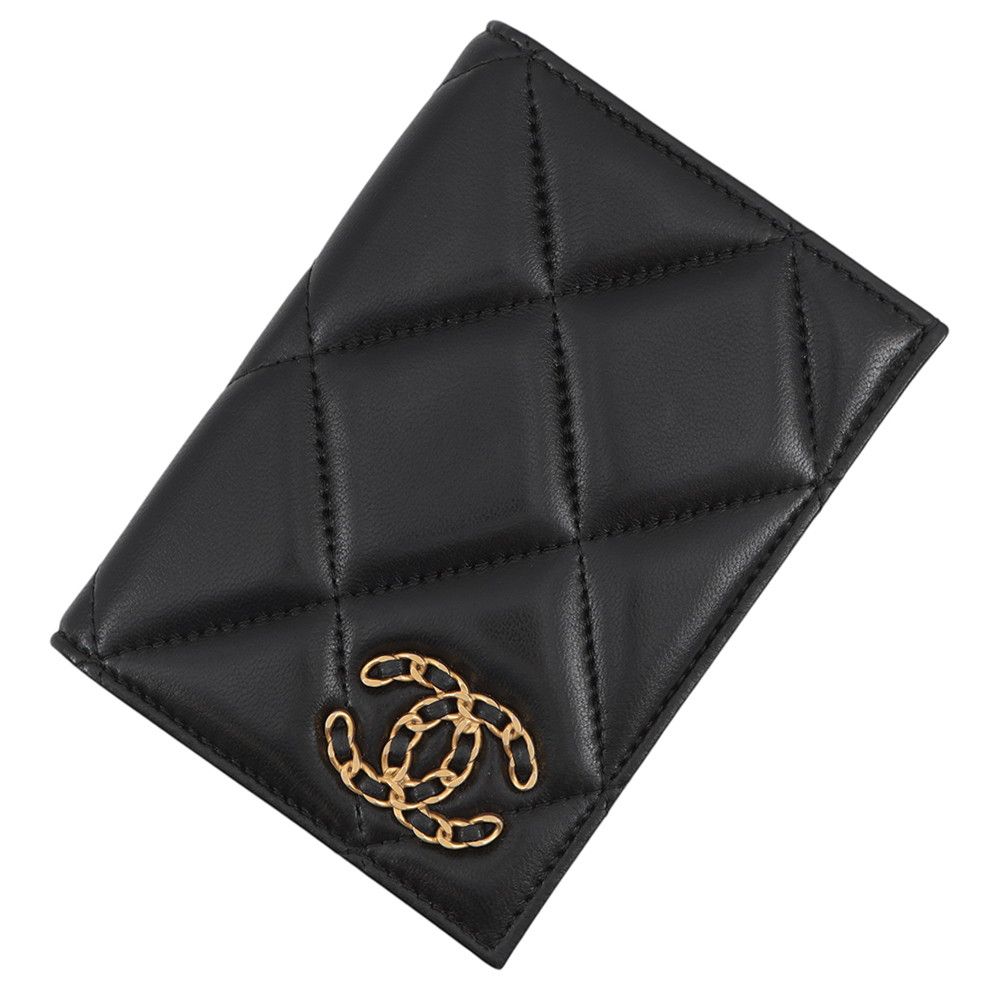 シャネル パスポートケース CHANEL19 マトラッセ ココマーク ラムスキン AP3363 CHANEL カバー 黒