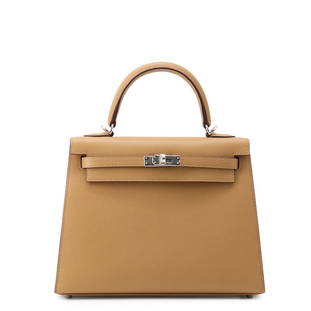 エルメス ハンドバッグ ケリー25 外縫い ビスキュイ/シルバー金具 エプソン K刻印 HERMES Kelly 2wayバッグ