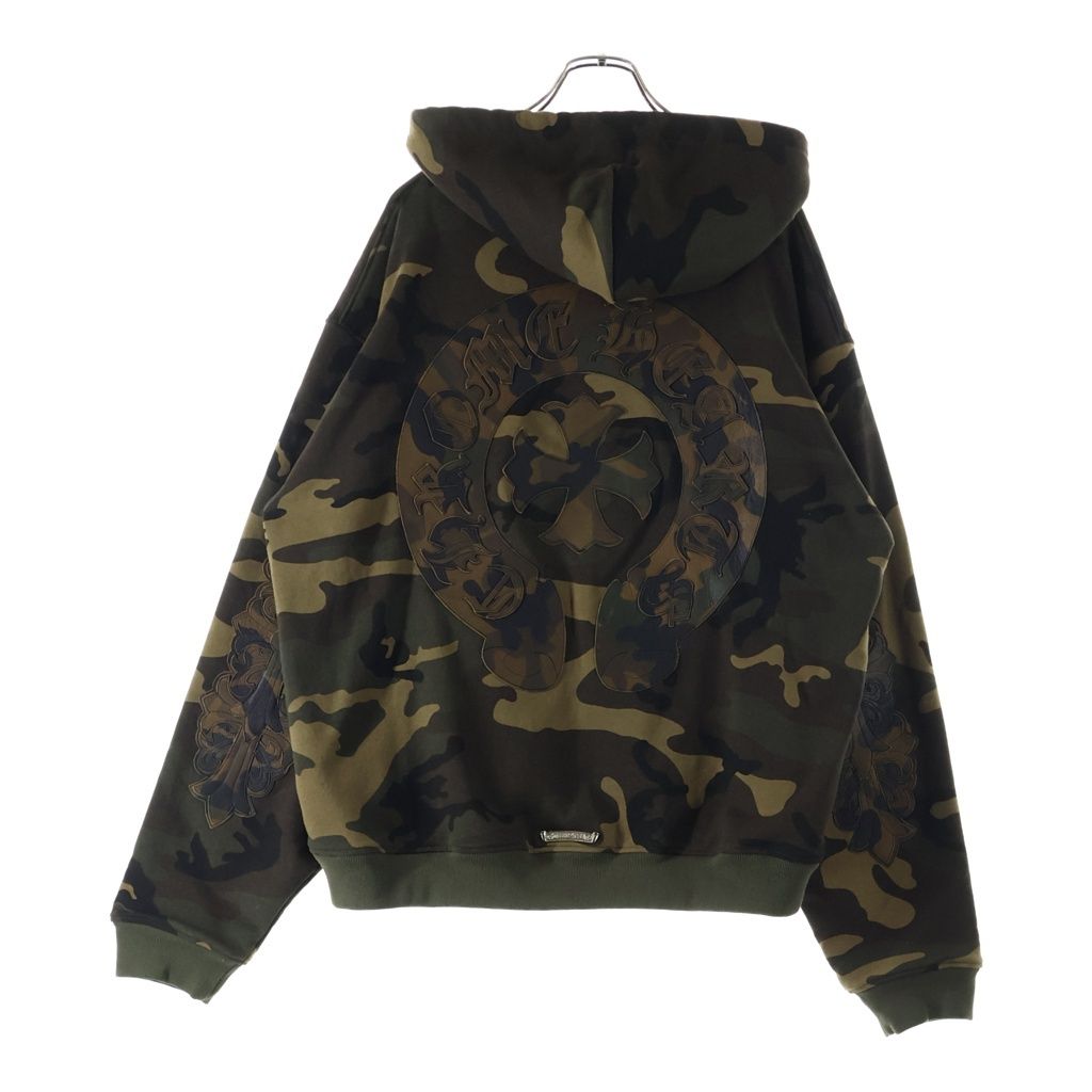 CHROME HEARTS (クロムハーツ) FLORAL CROSS HORSESHOE LEATHER PATCH ZIP フローラルクロス ホースシューレザーパッチ付き ジップパーカー カモフラージュ カーキ