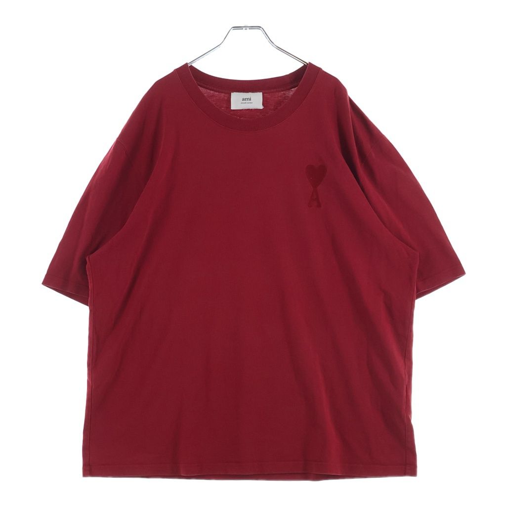 AMI Alexandre Mattiussi (アミアレクサンドルマテュッシ) T-Shirt ハートロゴ刺繍 半袖Tシャツ レッド UTS002.726