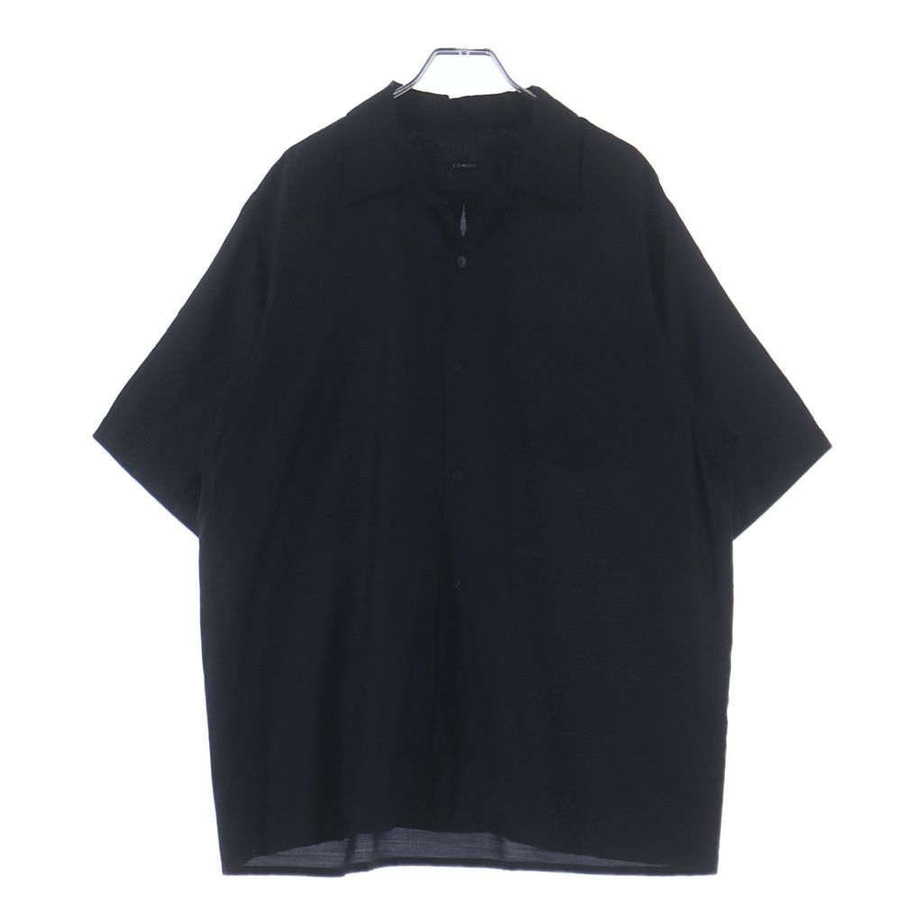 COMOLI (コモリ) 23SS シルク混 ウール 半袖 オープンカラーシャツ ネイビー X01-02019