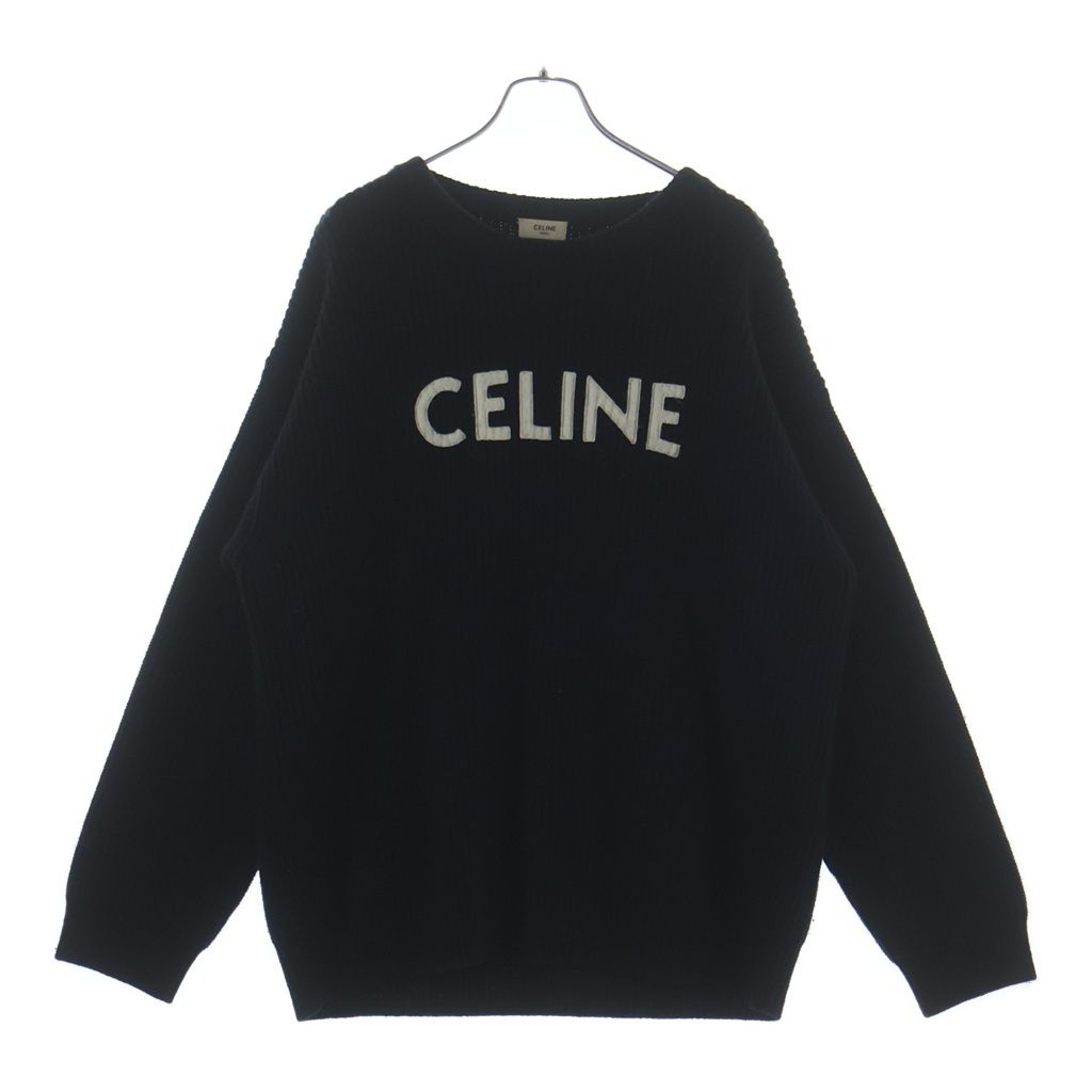 CELINE (セリーヌ) 21AW エディ期 ウール フロントロゴエンブロイダリー ローゲージ クルーネックニット セーター ブラック 2A19R205O