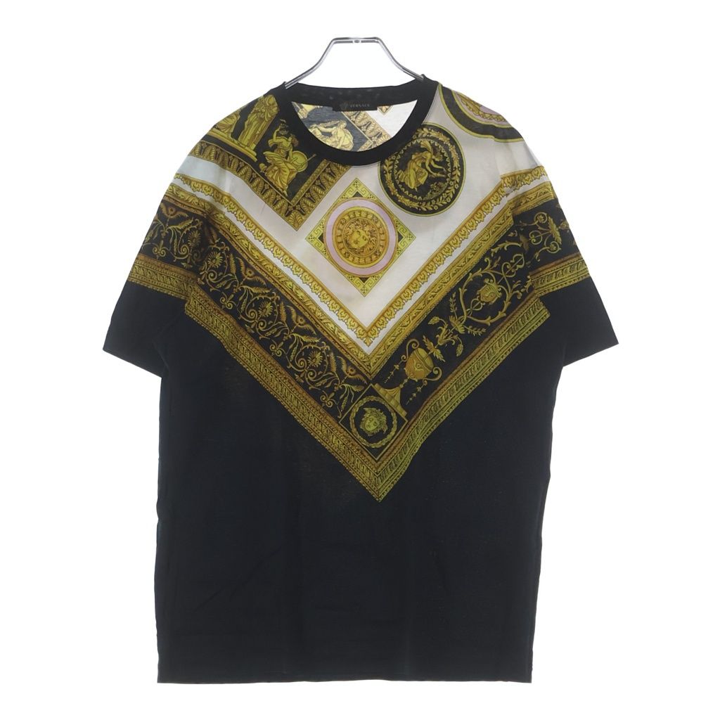 VERSACE (ヴェルサーチ) バロック総柄プリント 半袖Tシャツ カットソー ブラック