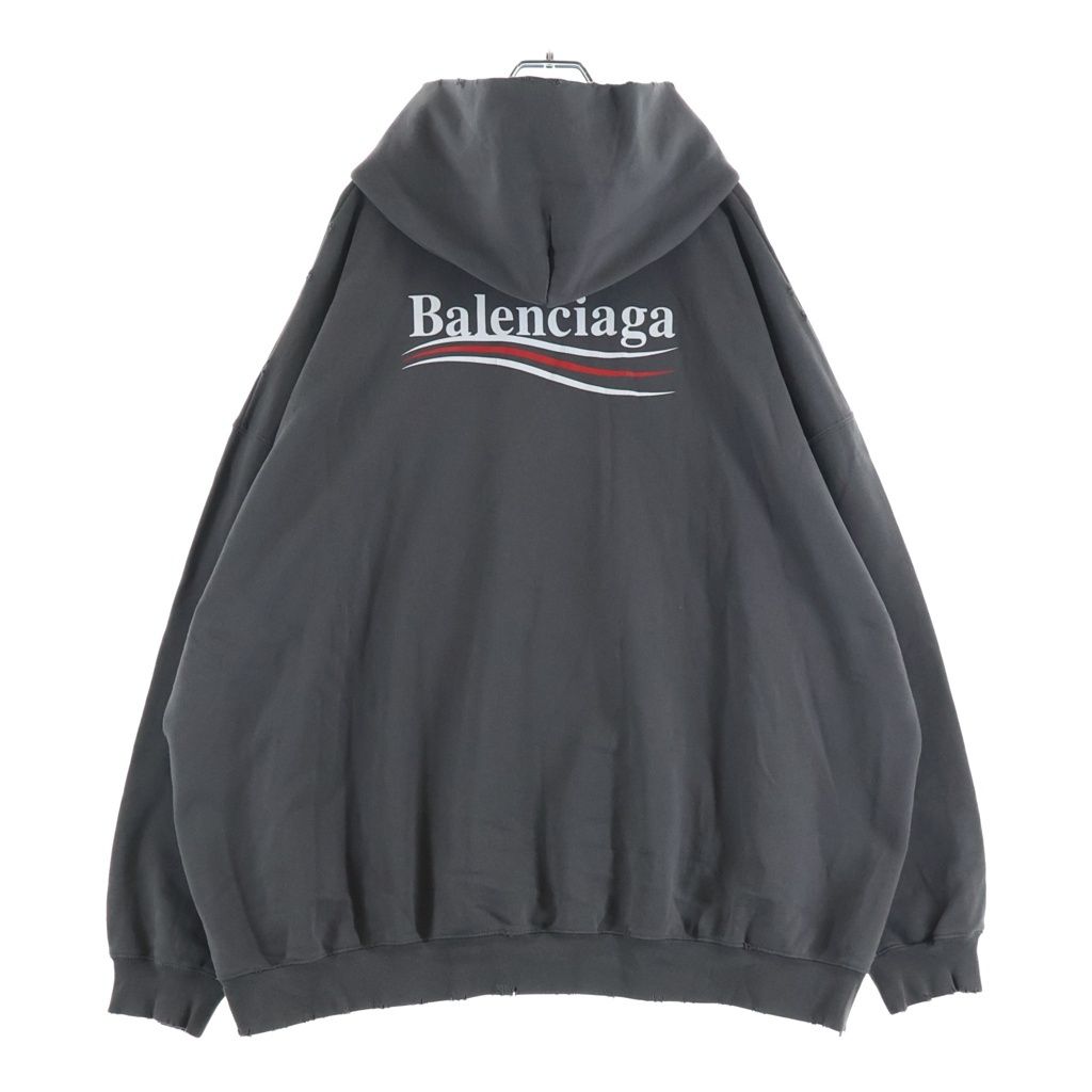 BALENCIAGA (バレンシアガ) 23SS Campaign Logo Hoodie キャンペーンロゴ ダメージ加工 プルオーバースウェットパーカー フーディー グレー 620947 TNVG6
