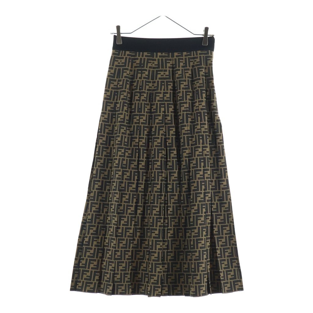 FENDI (フェンディ) ズッカ総柄 シルク プリーツ ロング スカート ブラウン レディース FQ6695