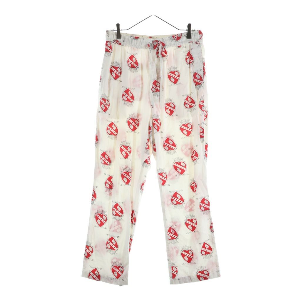 SAINT MICHAEL (セントマイケル) 21SS PJ PANTS_heart ハート総柄 シルク混 コットンパジャマパンツ ホワイト/レッド SM-S21-0000-032