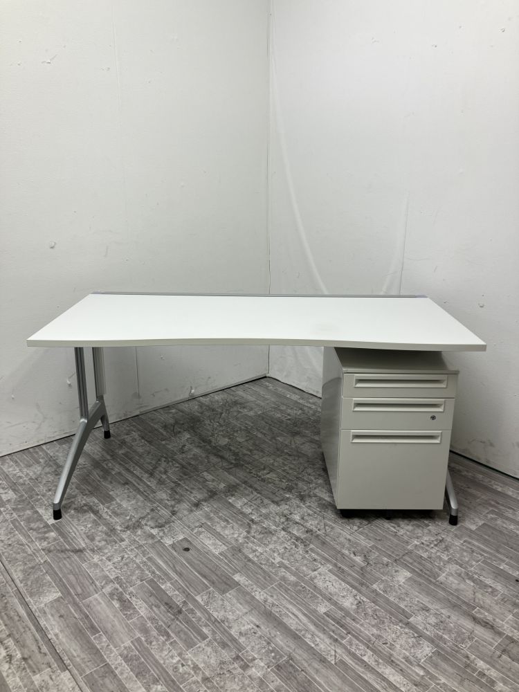 【中古品】プラス 1500平デスク+ワゴンセット ホワイト