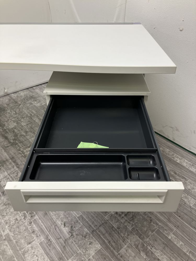 【中古品】プラス 1500平デスク+ワゴンセット ホワイト