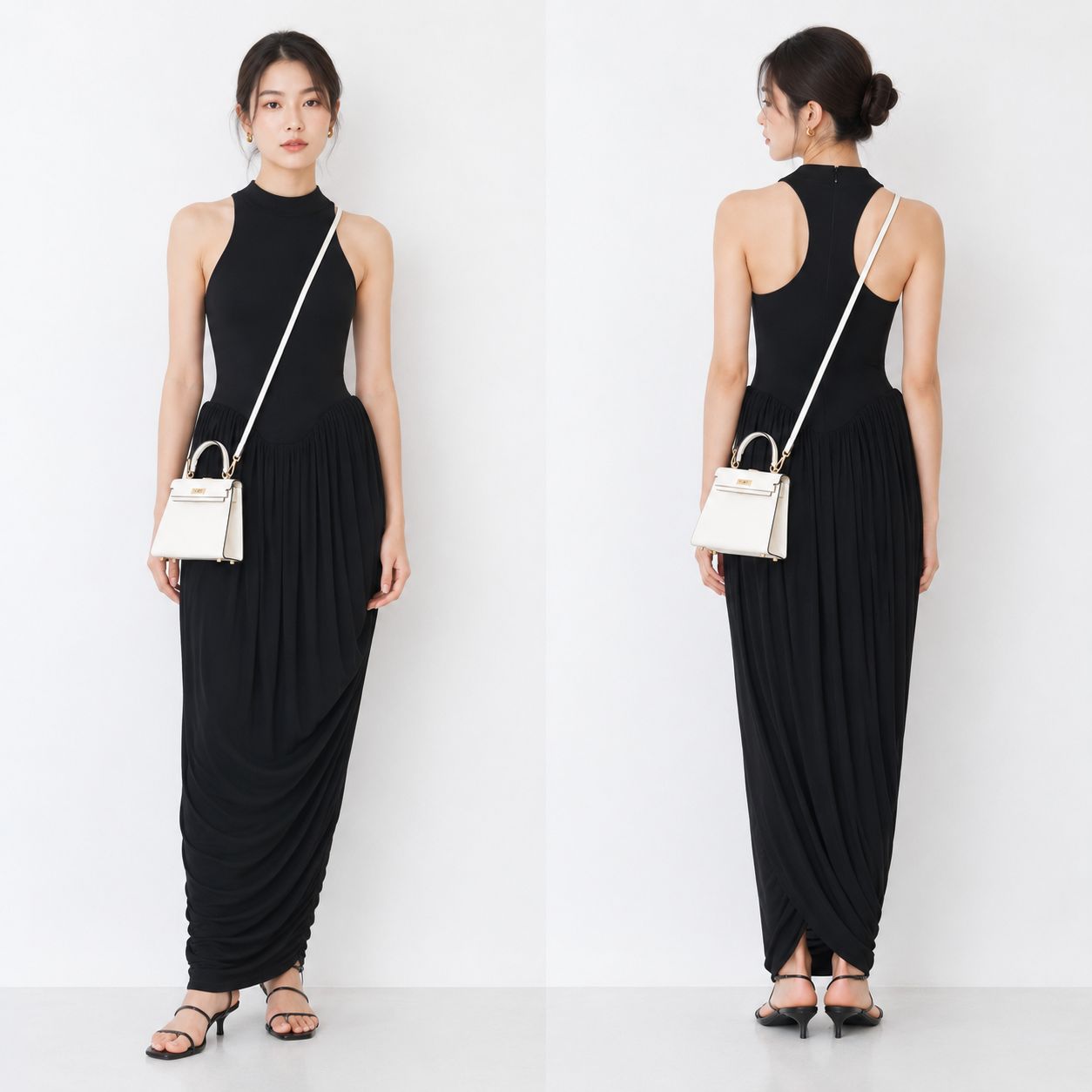 Helsa ヘルサ☆The Duchess Jersey Dress アメスリ ドレープ マキシワンピース ブラック M