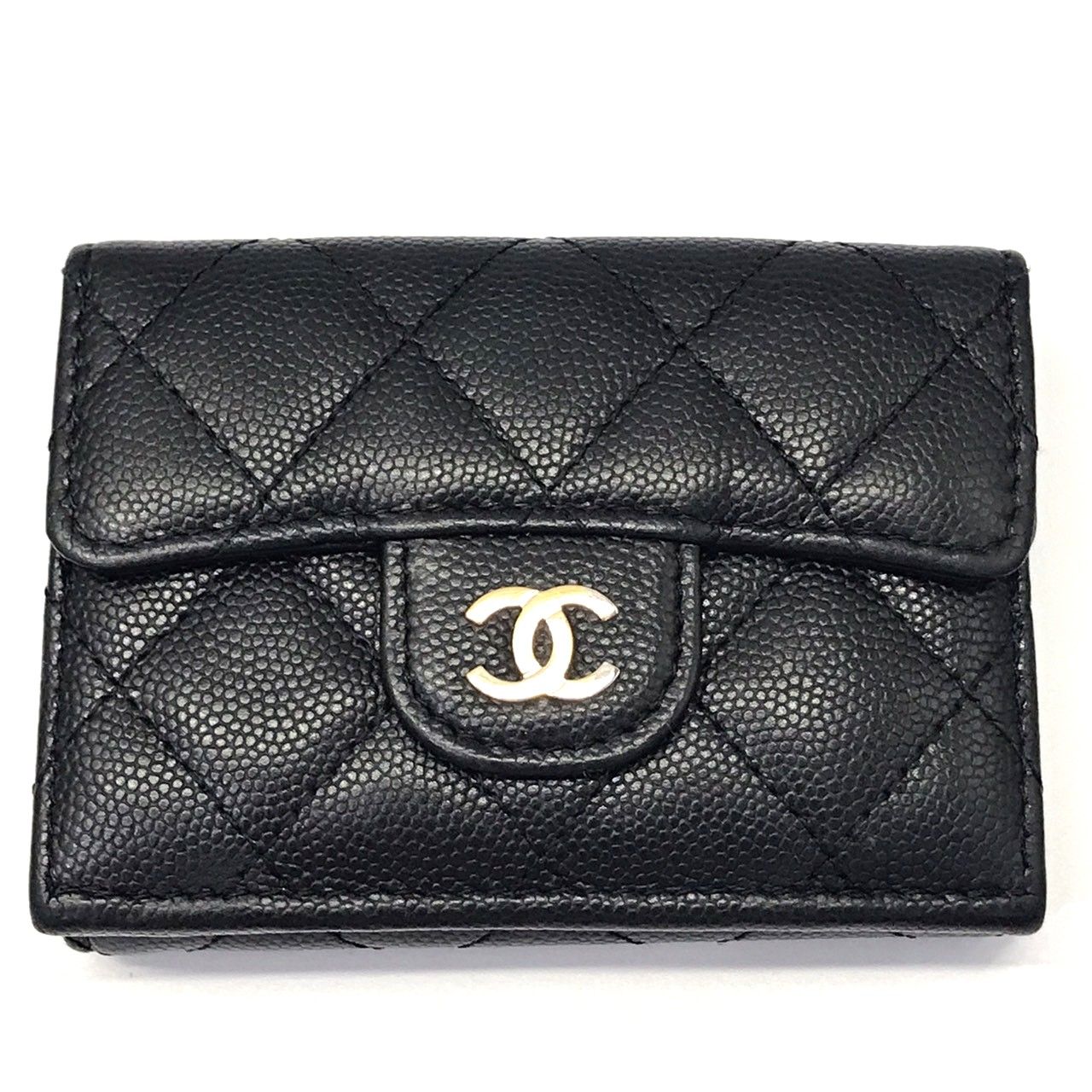 シャネル クラシック スモール フラップ ウォレット マトラッセ キャビアスキン ブラック 三つ折り財布 AP0230 CHANEL ABランク 中古