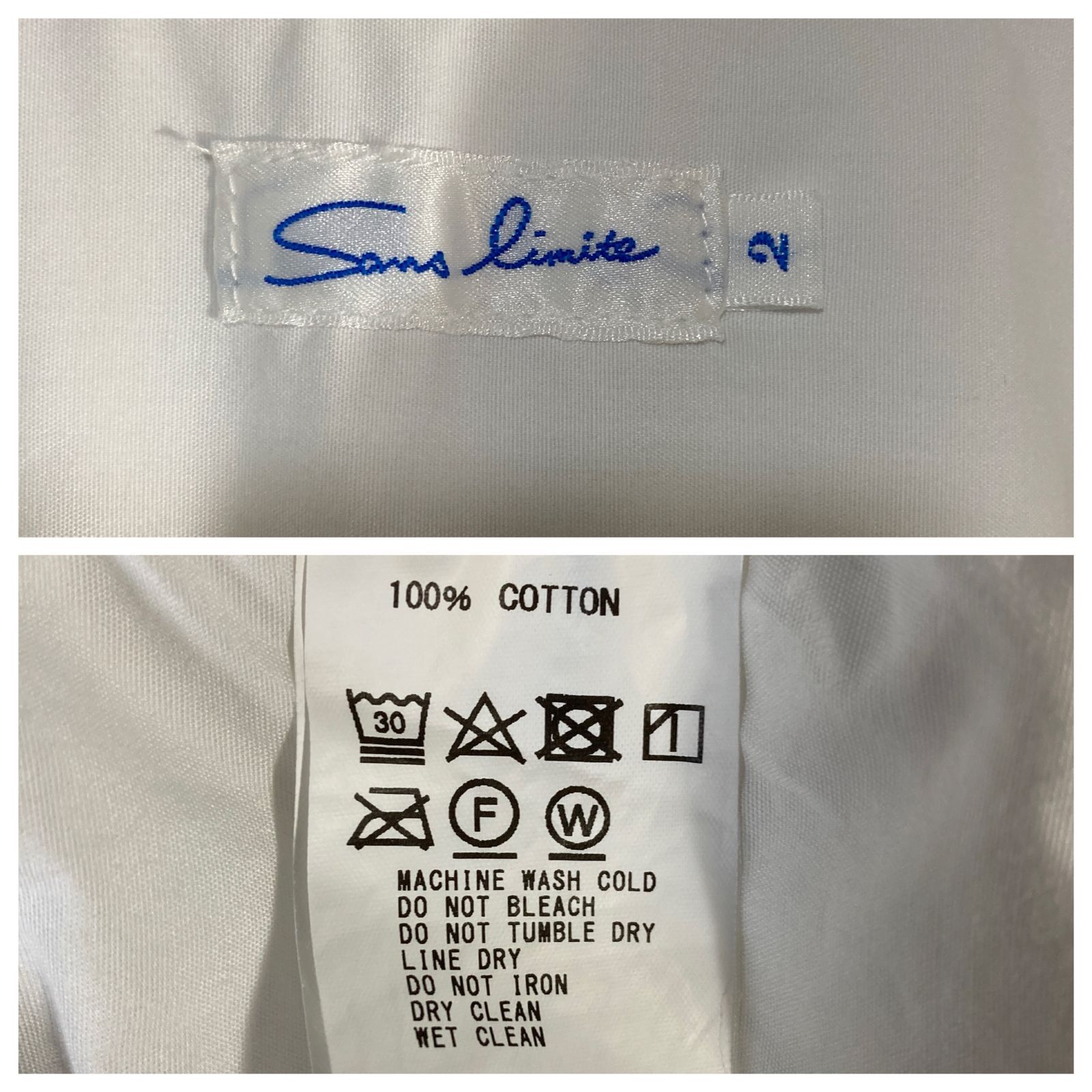 日本製 Sans limite サンリミット レギュラーカラー シャツ ホワイト 2