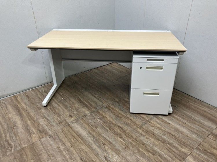 【中古品】コクヨ isシリーズ 1400平デスク+ワゴンセット ナチュラル