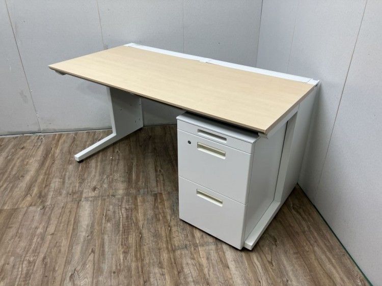 【中古品】コクヨ isシリーズ 1400平デスク+ワゴンセット ナチュラル