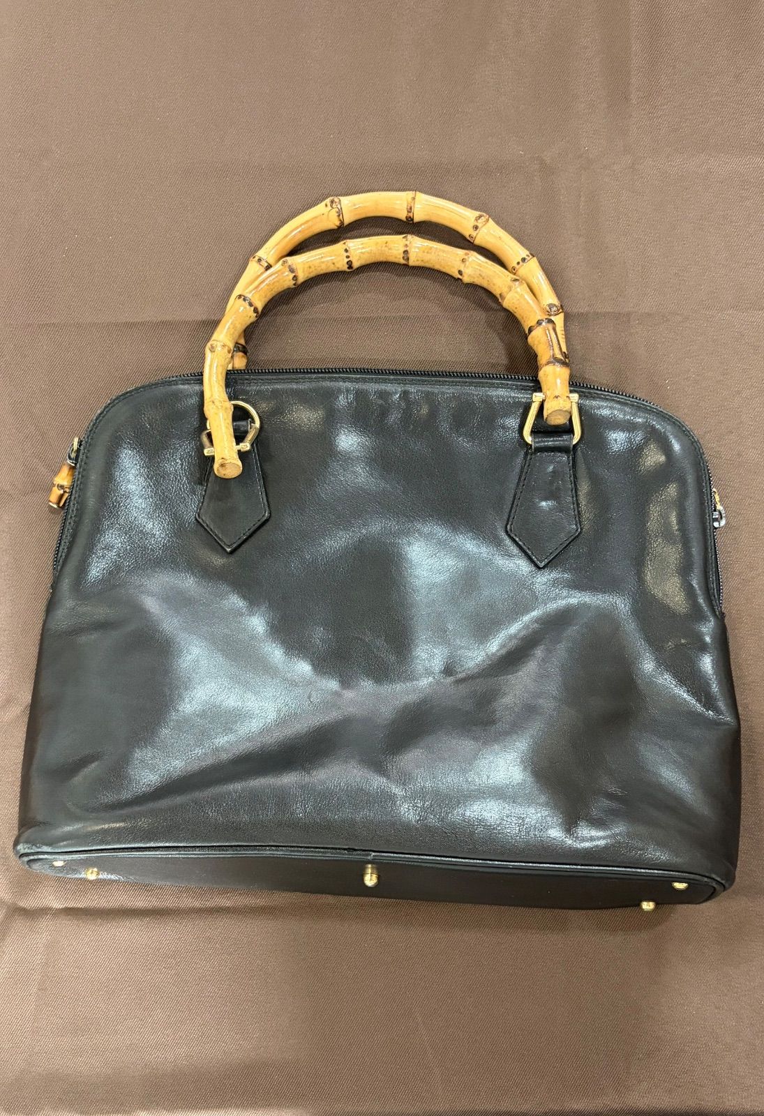 GUCCI グッチ バンブーハンドル レザーハンドバッグ ブラック オールドグッチ